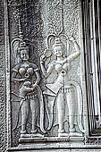 Angkor Wat temple, the fourth enclosure, the bas reliefs of the west gopura, superbly preserved devatas, either individually or in groups of two or three, amongst the finest in the monument. 